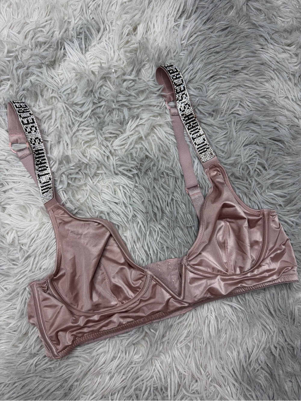 Victoria’s Secret Rhinestone Bling Logo Straps Bralette Deep V Size Medium